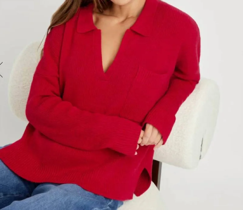 Light Dressing Kristen Polo Sweater In Ruby