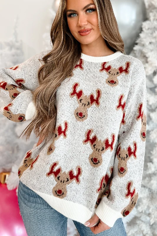 Weekend Wear Quite Reindeering Reindeer Patterned Sweater (Ivory)