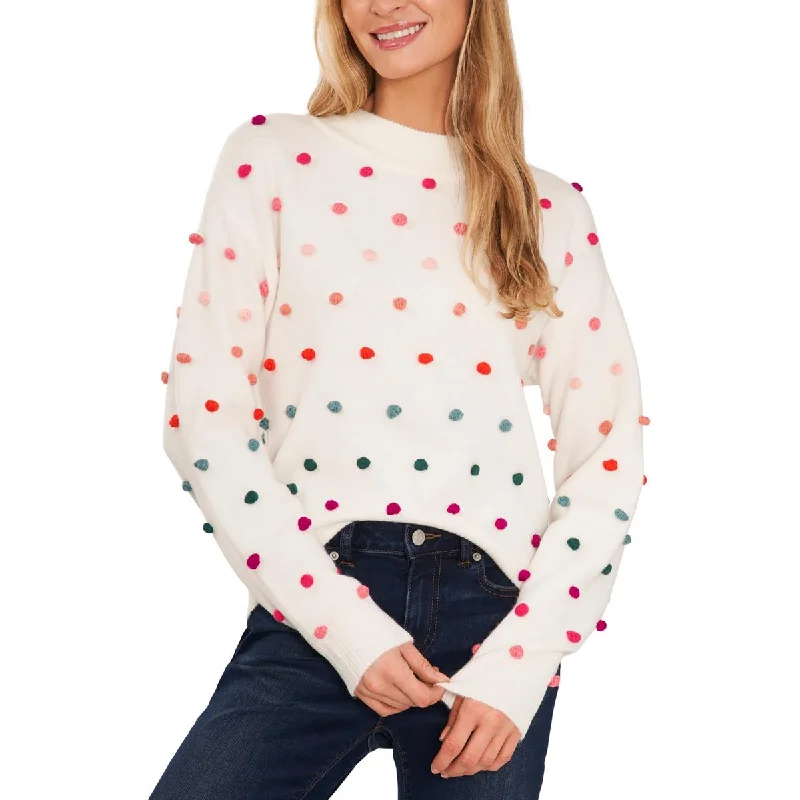 Soft Knitwear CeCe Womens Pom Pom Ribbed Trim Mock Turtleneck Sweater