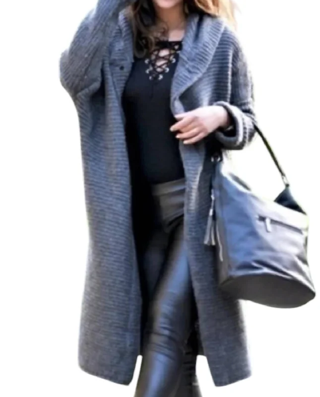 Effortless Comfort Button Hooded Solid Color Sweater Coat Cardigan In Gray