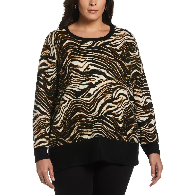 Modern Comfort Ella Rafaella Womens Plus Long Sleeve Animal Sleeve Crewneck Sweater