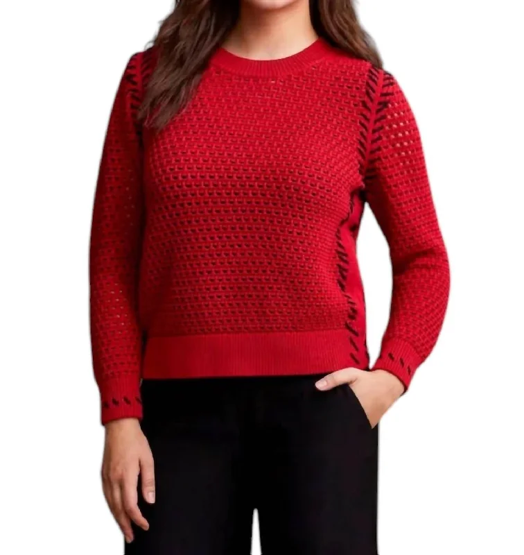 Luxe Comfort Open Stitch Crewneck Sweater In Red