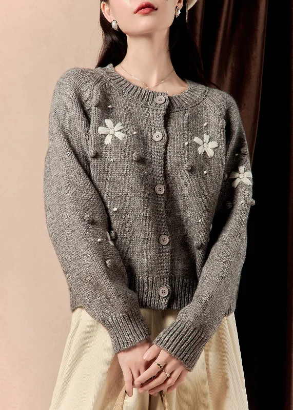 Celebrity Style French Grey O Neck Button Knit Cardigan Winter