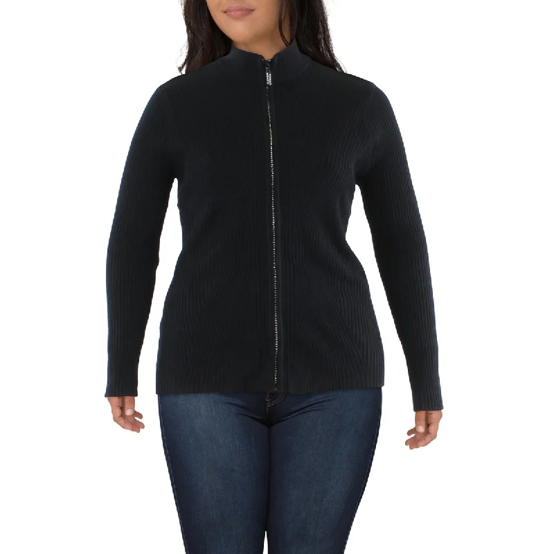 Soft Clothing Belldini Womens Plus Mock Neck Embellished Full Zip Sweater