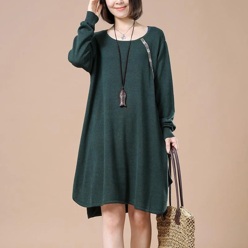 Green baggy spring sweaters oversize knit dresses