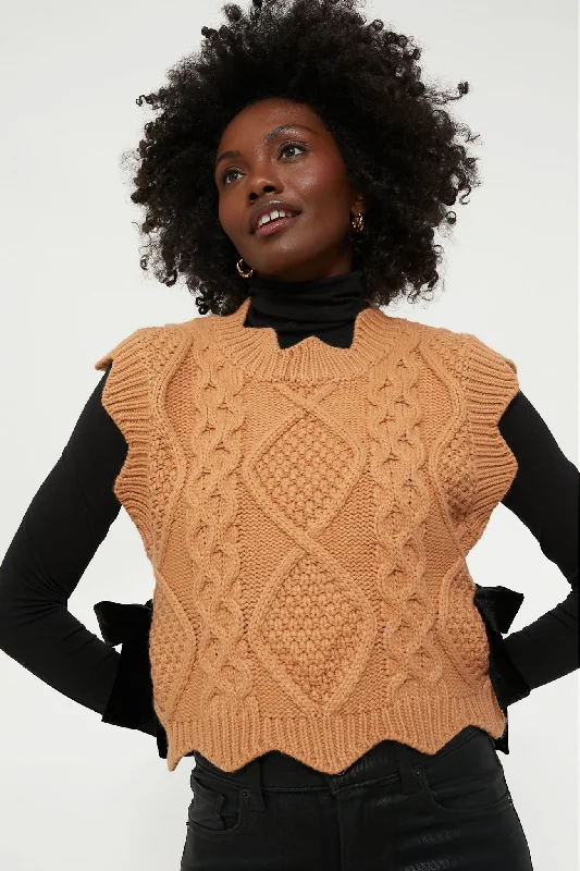 Personal Design Camel & Black Velvet Bows Brynn Vest