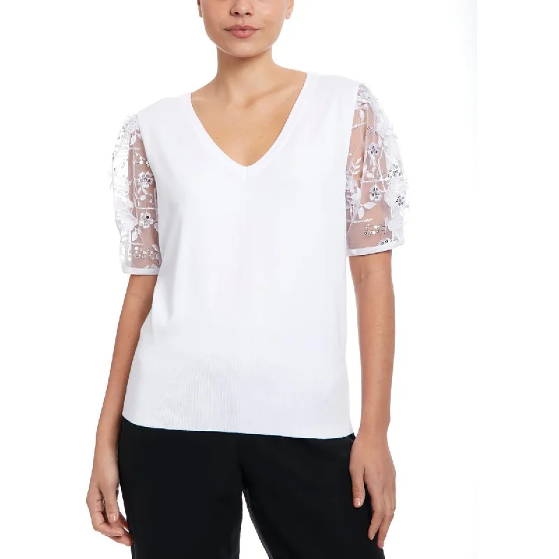 Sweet Style Joseph A. Womens Illusion Applique V-Neck Sweater