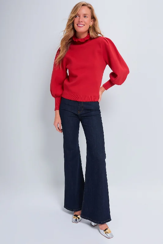 High-end Design Red Ruffle Collar Raley Sweater