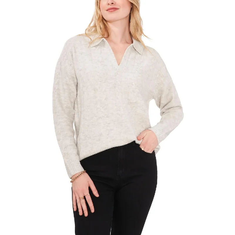 1.State Womens Cable Knit Collared Pullover Sweater