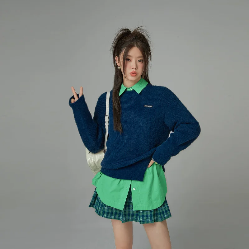 Comfortable Lounge Wear Casual Day Side Slit Knit Sweater
