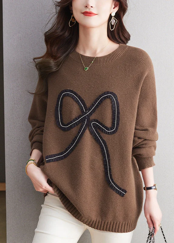 Daily Comfort Organic Coffee O Neck Patchwork Woolen Knit Sweaters Winter