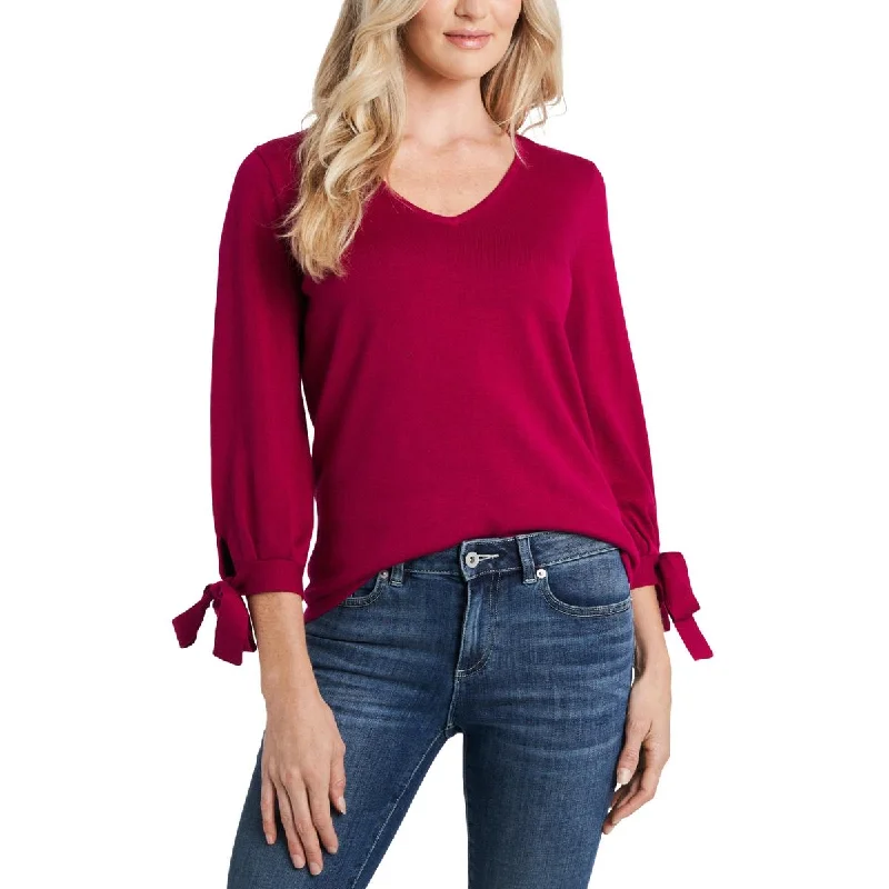 Comfortable Lifestyle CeCe Womens Knit Tie Sleeve V-Neck Sweater