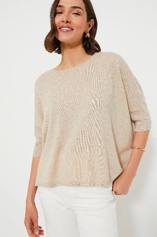 Elegant Fit Sandstone Short Sleeve Cashmere Crewneck