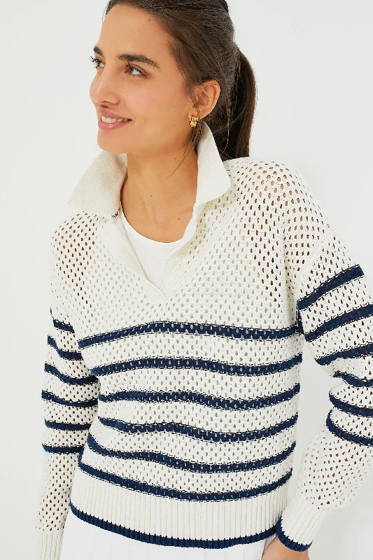 Sports Fashion White Stripe Mesh Fischer Sweater
