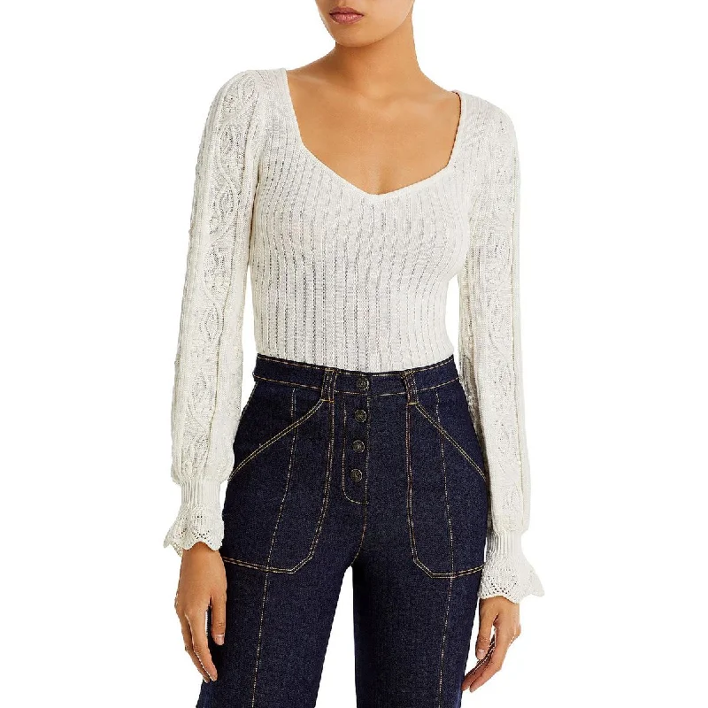 Autumn Selection Paige Womens Europa Silk Blend Bell Sleeve Pullover Sweater