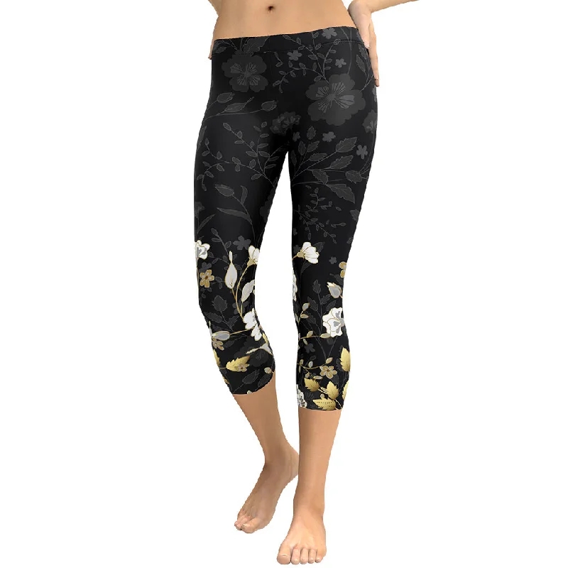 Celebrity Style Golden Floral Capris