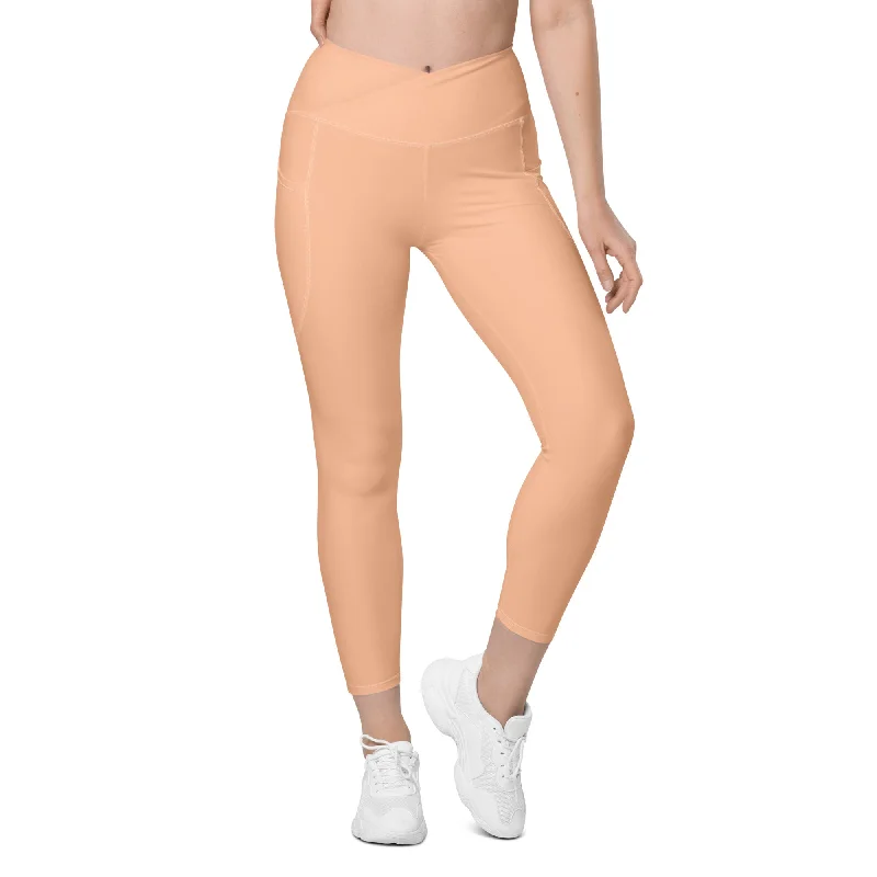 Fashionable And Versatile Peach Fuzz Crossover Leggings With Pockets