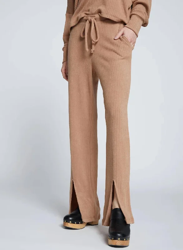 Sports And Leisure Rachel Chunky Rib Front Slit Tie Pant In Toffee