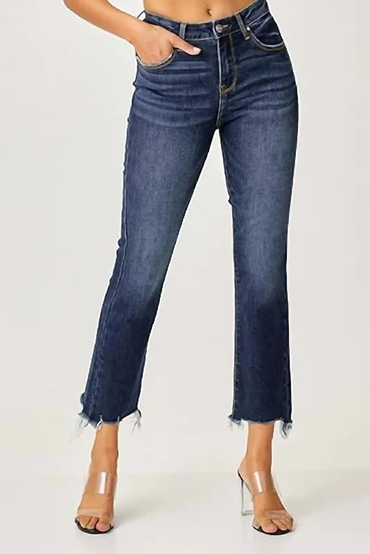 Elegant And Charming High Rise Straight Leg Jean In Dark Blue
