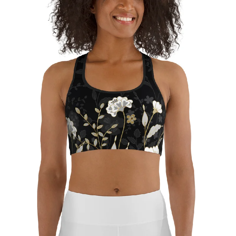 Casual And Comfortable Golden Floral Sports Bra