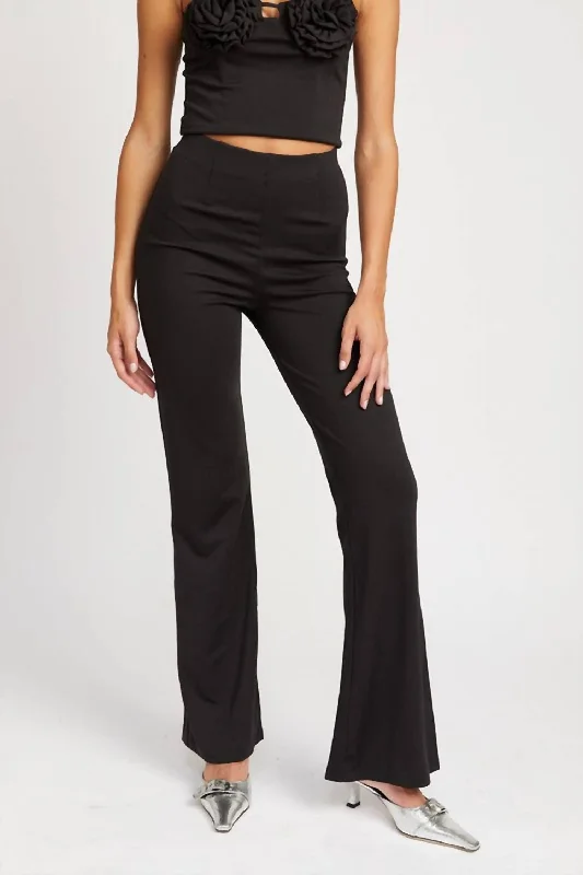Classic Style High Waist Flared Pants In Black