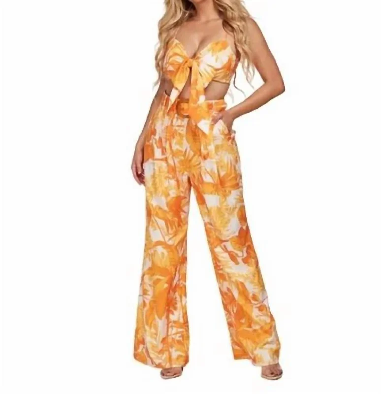 Fashion Style Tropical Print Pant Set In Yellow & White