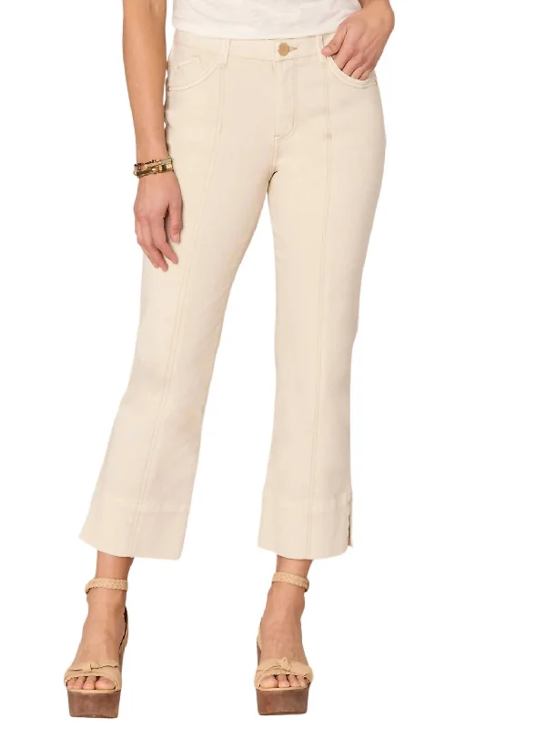 Soft And Comfortable "ab"solution Comfortable Seam Slit Hem Kick Flare Pants In Ecru