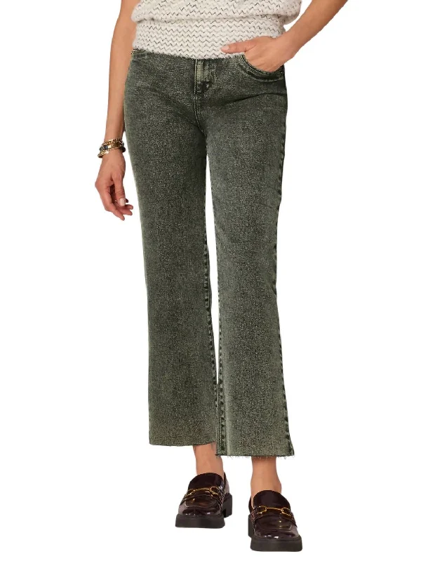 Classic And Versatile Skyrise Frayed Hem Barely Boot Jeans With V-Yoke In Washed Evergreen