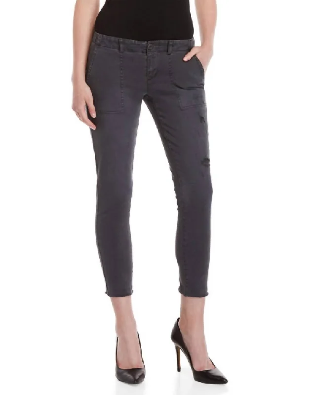 Sports And Leisure Twill Raw Hem With Distressed Lace-Up Detail Crop Pants In Grey