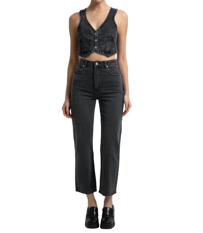 Fashionable Prints Venice Straight Bobbi Jeans In Washed Black