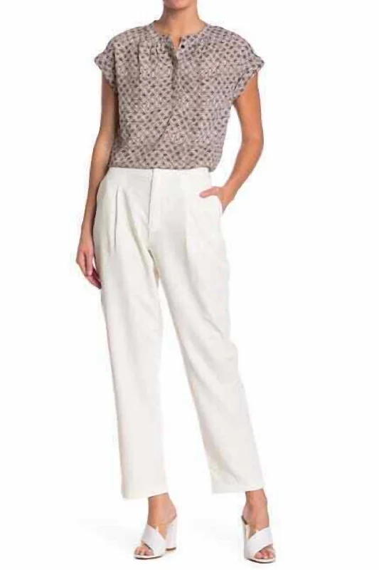 Spiritual Vitality Pleated Self Button Ankle Pants In White