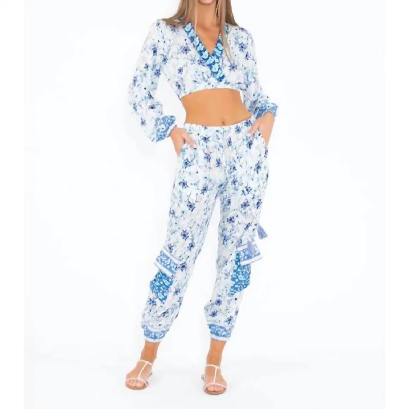 Elegant Temperament Celandine Straight Leg Pants In Blue Romantic Border