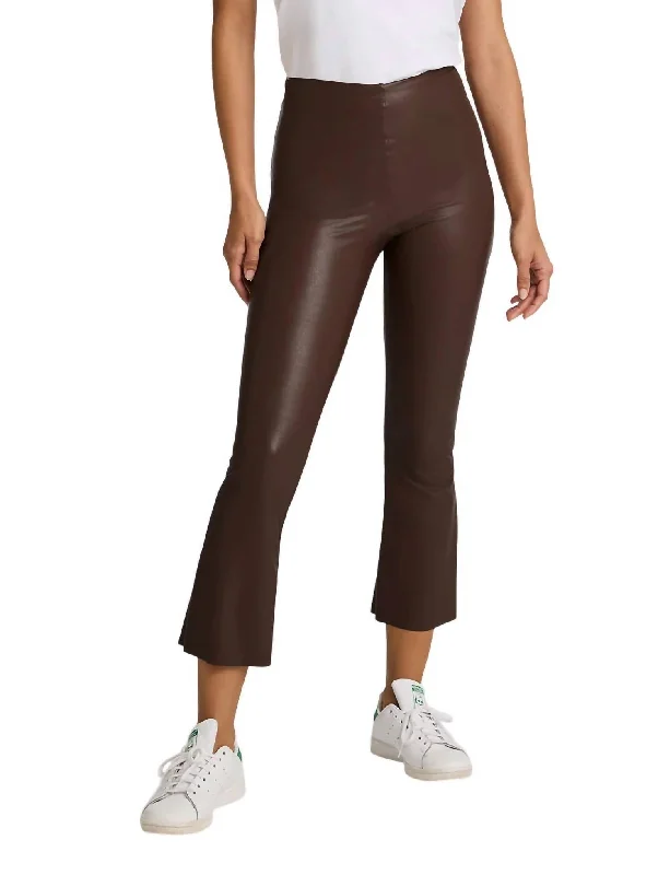 Personalized Design Faux Leather Crop Flare Legging In Chocolate