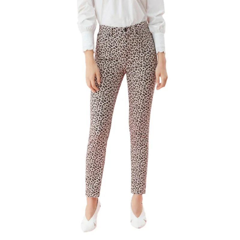 British Style Ocelot Ines Leopard Print Skinny Jeans In Beige