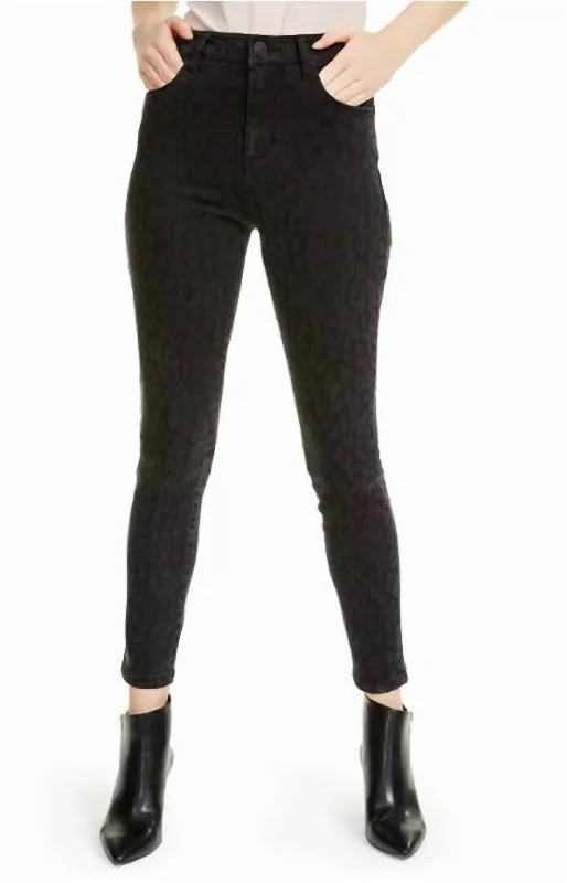 French Style Ashley Leopard High-Rise Ankle Skinny Jeans In Black