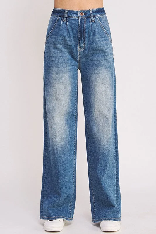 Fashion Concept High Rise Pleat Detail Trouser Jeans W/ Stretch