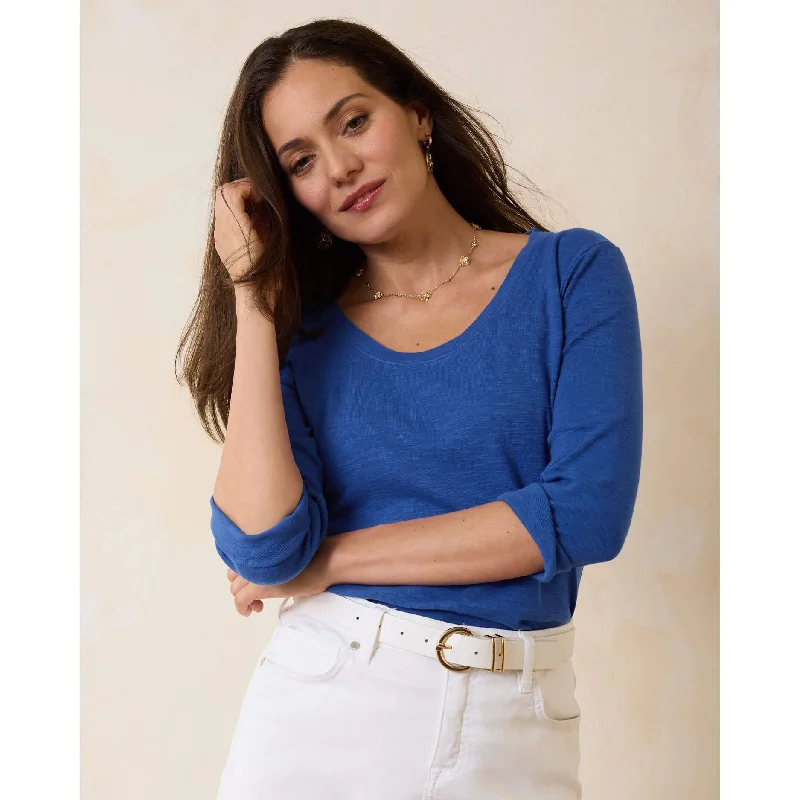 Relaxed Jackets Tommy Bahama Women's Ashby Isles Rib 3/4 Sleeve Scoop Top - Cobalt Haze