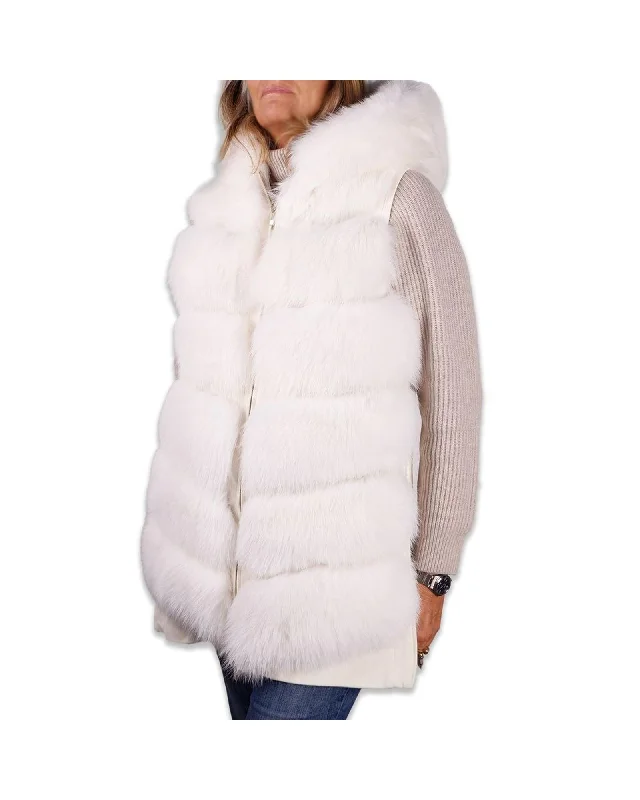 Party Wear Made in Italy Sleeveless Wool Coat with Fox Fur Lining