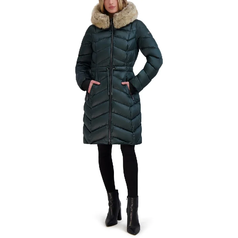 Designer Style Laundry by Shelli Segal Womens Faux Fur Trim Hooded Puffer Jacket