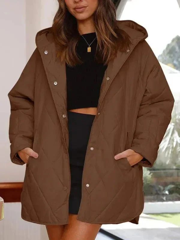Loose Fit Hooded Quilted Coat Women