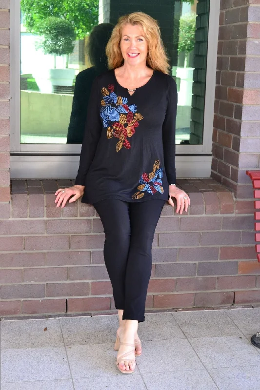Comfortable Chic Black Windmill Flower Tunic Top