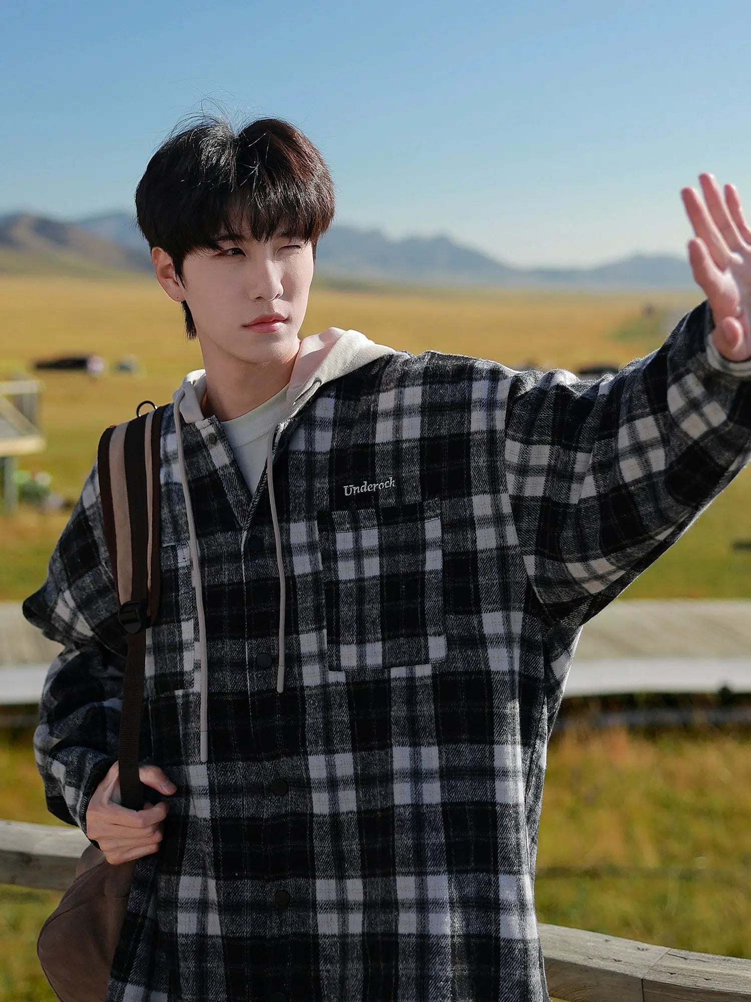 End Of The Year Plaid Button-Up Hoodie Jacket