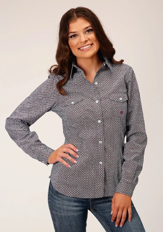 Soft Feel Roper Womens Classic Geo Blue 100% Cotton L/S Shirt