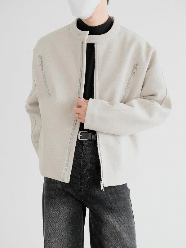 Easygoing Outfits Round Neck Zippered Woolen Jacket