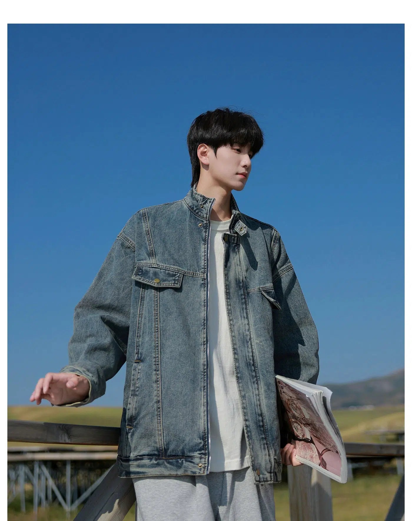Casual Street Snap Button Closure Denim Jacket