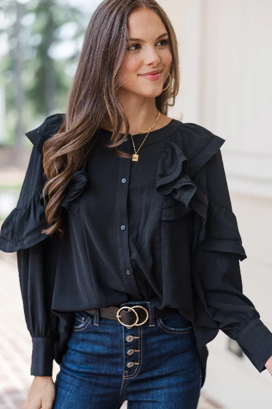 Modern Chic Your Best Day Black Ruffled Blouse