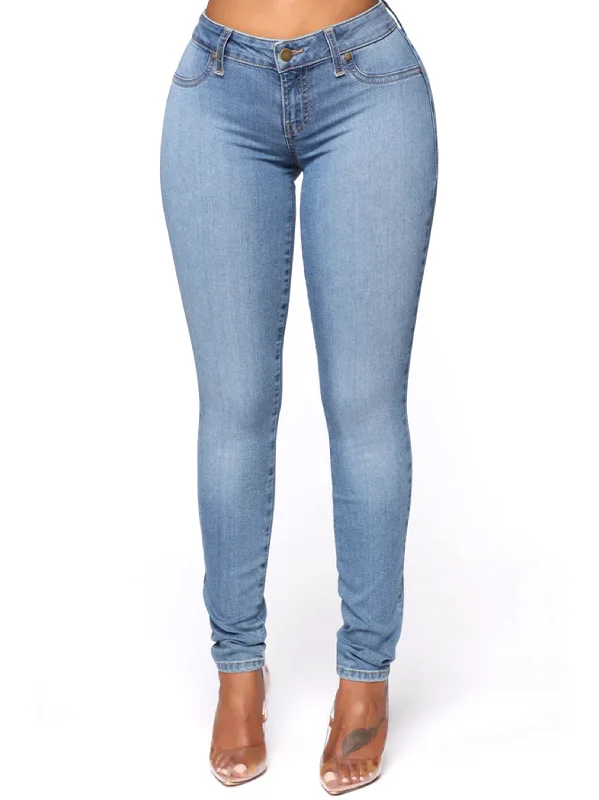 Cozy Vibes Women's Plain Solid Skinny Jeans,Light Blue