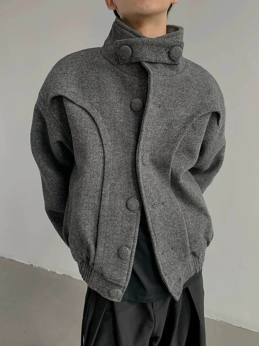 Slim Fit Thickened Wool High-Collar Jacket