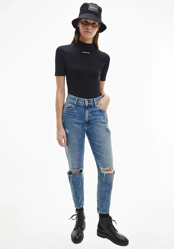 Fashion Must-have Calvin Klein High Rise Ripped Mom Jeans, Blue