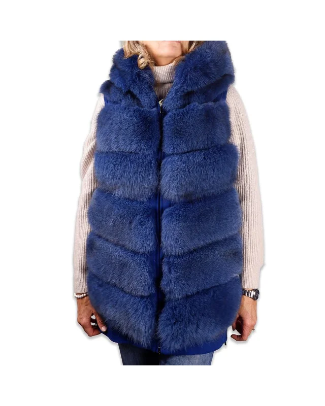 Advanced Customization Made in Italy Sleeveless Wool Coat with Fox Fur Lining and Hood